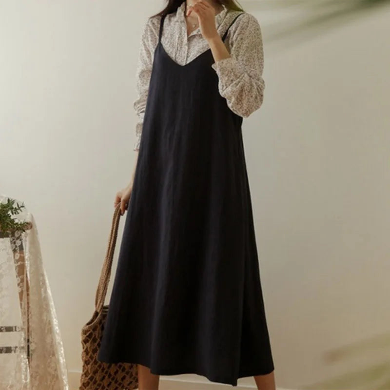 Dresses for Women 2025 Loose Elegant Dress Woman Sexy Sleeveless Spaghetti Strap Pockets Cotton Off The Shoulder Dress KE1409