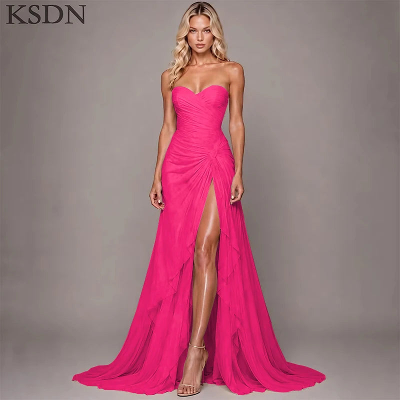 Elegant Women Evening Dresses for Women Luxury Chiffon Chapel Train Gowns Side Slit Sleeveless Wedding Long Dress Vestidos
