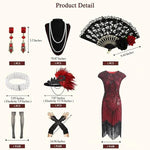 Load image into Gallery viewer, 1920s Dresses for Women Flapper Dress Lace Fan Feather Headband Sequins Beads Fringes 20s Accessories Vintage Mafia Costume