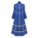 Load image into Gallery viewer, Women Stand Collar Long Sleeve Buttons Church Clergy Robe Gown Dress Priest Costume Robes