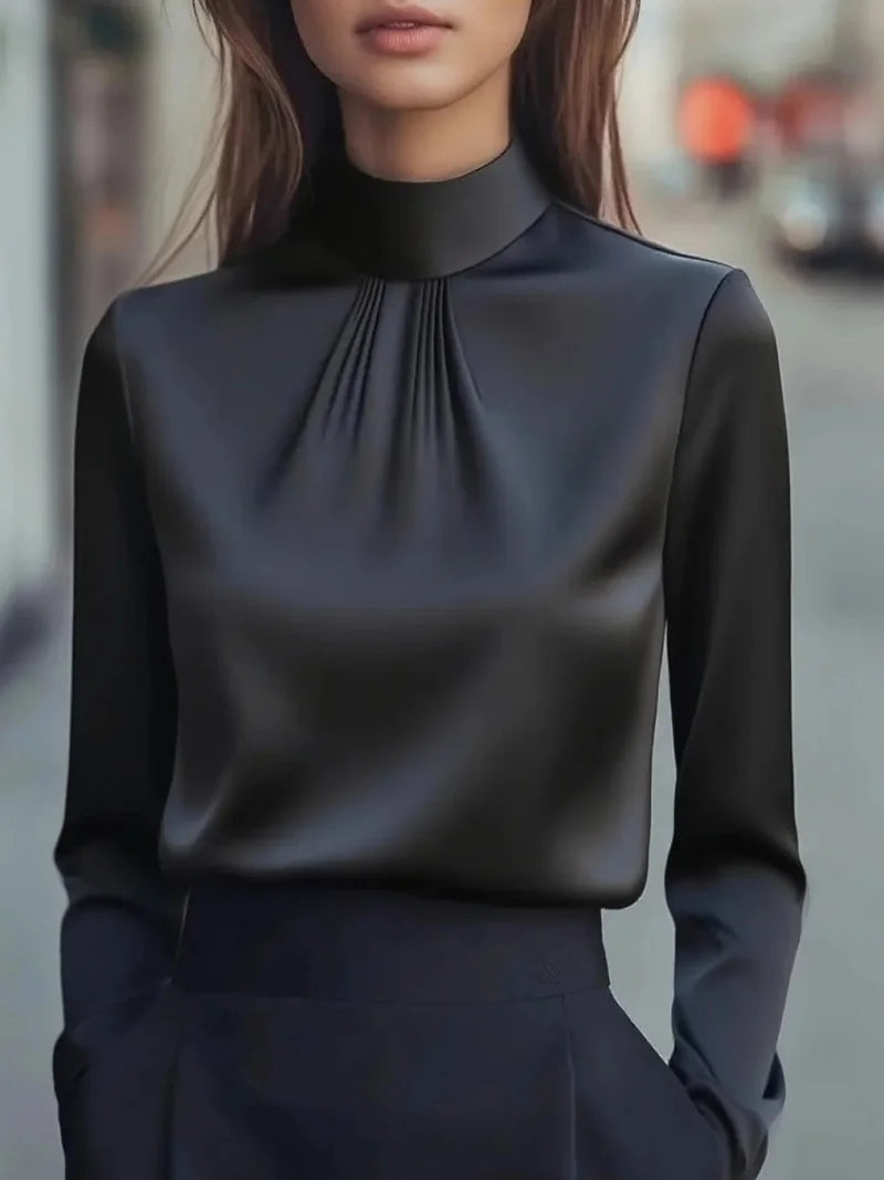 Women's Dressy Blouse Plain Elegant Daily Stylish High Neck Regular Tops