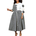 Load image into Gallery viewer, Elegant Dresses for Women 2025 Fall Fashion African 3/4 Sleeve Party Birthday New Robe Chic 3D Flower Plaid Evening A-Line Dress