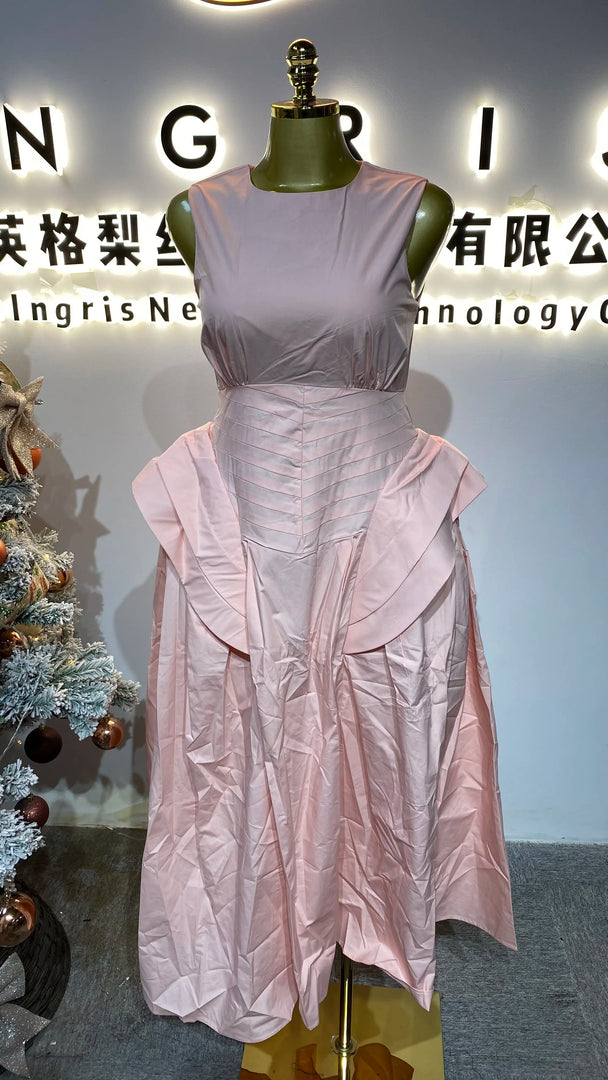 New Spring/Summer Party Dress for Women: Elegant V-neck Sleeveless High-waisted Slim Fit Pleated Patchwork Casual-GZXX442