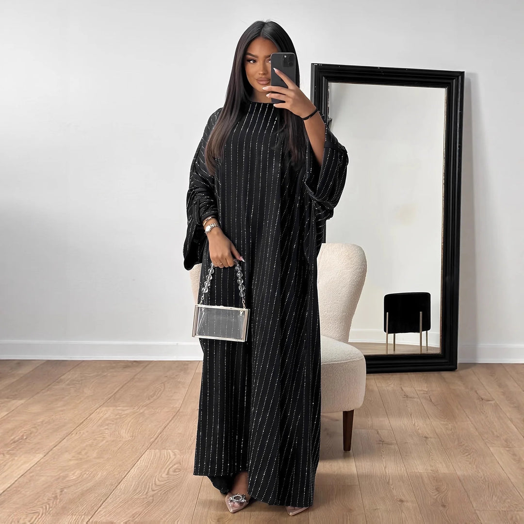 Eid Women Dress Muslim Abaya Dubai Vestidos Party Caftan Rhinestones Jalabiya Ramadan Long Dresses Abayas Arab Kaftan Robe
