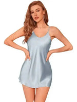 Load image into Gallery viewer, Women's Fresh Short Dress Elegant Home Casual Sleep Dress Solid Color Loungewear Backless Deep V Sleeveless Dress Beautiful PYDS