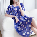 Load image into Gallery viewer, Women's Cotton Silk Sleep Dress Thin Short Sleeve Long Summer Breathable Sweat Absorbent Outerwear Casual Home Leisure Print