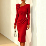 Load image into Gallery viewer, Banquet Dress for Women Elegant Sweet 3D Flower Ruched Bodycon Midi Robe Female Party Prom Vestidos Evening Gown Lady