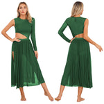Load image into Gallery viewer, Womens Modern Lyrical Contemporary Dance Costume Cutout Round Neck Dress Side Split Sheer Mesh Dresses Performance Outfits