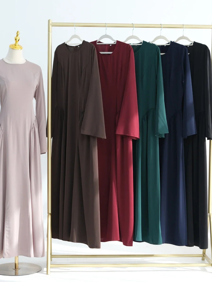 Muslim Women Dubai Traditional Abaya Dress Solid Back Strap Fitted Waist Long Dresses Kaftan Prayer Robe Femme Islamic Clothing