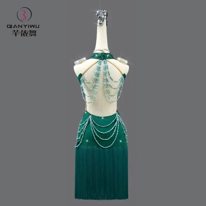 Women's Evening Dress Latin Dance Competition Costume American Clothes Sexy Stage Outfit Dancewear Suit Girls Party Sports Skirt