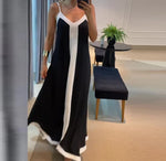 Load image into Gallery viewer, Women's Dress 2024 Summer Women's Clothing Fashion Elegant V-neck Casual Black and White Contrast Sleeveless Loose Long Dresses