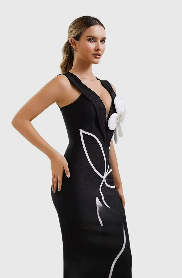 Women's Evening Dresses Sexy Strapless Tie White Flowers Bodycon Bandage Long Dresses Elegant Party Birthday Dresses