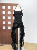 Load image into Gallery viewer, Women Ruffles Draped Dress Three Piece Sets Sexy Halter Neck Folds Ruffled Dress+Lace-up Corset Top+Shorts Suits Party Cocktail