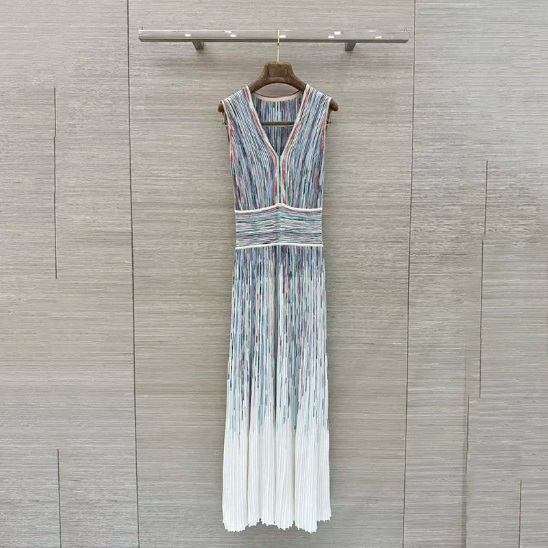 Women's vacation-style dresses, sleeveless knit dresses, color-blocked maxi dresses, high-quality workwear, 2026, new arrivals,