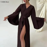 Load image into Gallery viewer, Women's Dress New Spring Summer Satin Loose Robe Sexy High Waisted Split Party Dresses Casual Multi-Color Lace Up Dress Vestidos