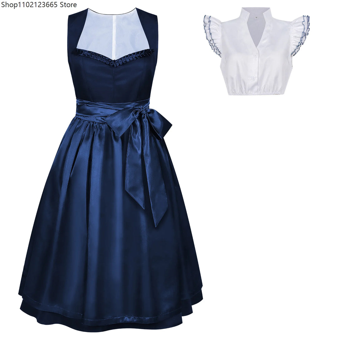 Women Dirndl Dress For Medieval Style German Oktoberfest Bavarian Dress And Top With Apron Costume Halloween Plus Size Dress