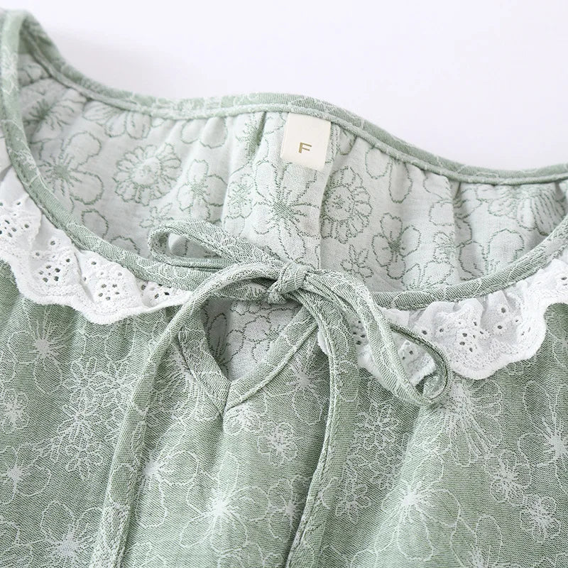 Nightwear Dresses for Women Spring and Summer Cute Sweet Fresh Style Fiber Casual Sleepwear Long Sleeved Night Gown
