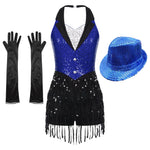 Load image into Gallery viewer, Women Modern Dance Dress Performance Costume Shiny Sequins Sleeveless Latin Jazz Tango Salsa Dance Leotard Bodysuit Dress Outfit