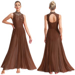 Load image into Gallery viewer, Womens Lyrical Dance Dresses Mock Neck Wide Hemline Shiny Rhinestones Maxi Dress Sleeveless Modern Contemporary Leotard Dresses