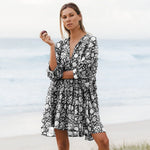 Load image into Gallery viewer, Women Dresses Summer  V Neck Tied Rope Loose Casual Dress Half Sleeve Printing Sundress Boho Dress Beach Vacation Short Dress
