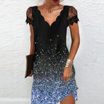 Load image into Gallery viewer, Elegant Dresses for Women V Neck Lace Sleeves Short Dress Women Spring Summer Sexy Ladies Short Sleeve Black Party Dress 2022