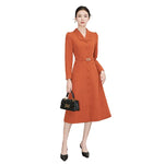 Load image into Gallery viewer, Dresses For Women 2024 Luxury Brand Autumn Long Dress Women's Turn-down Collar Sleeves Single Breasted Sashes Office Lady