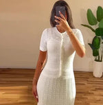 Load image into Gallery viewer, Women's Casual Simple White Knitted Dress 2025 Summer New Style Temperament Commuting Female Fashion Elegant Mermaid Dresses