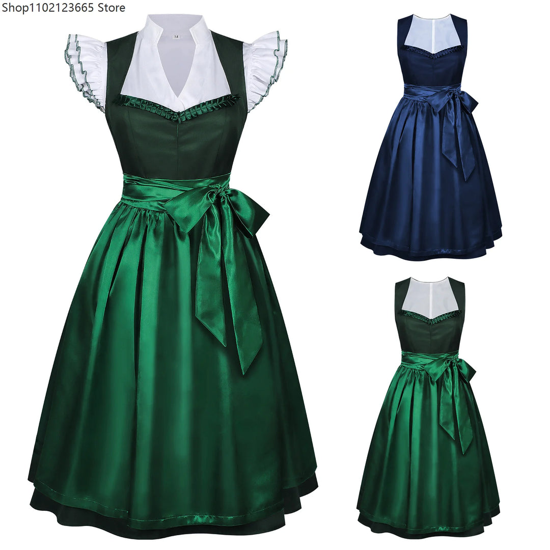Women Dirndl Dress For Medieval Style German Oktoberfest Bavarian Dress And Top With Apron Costume Halloween Plus Size Dress