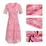 Load image into Gallery viewer, Women Summer Casual Dress Ladies Middle-aged Print Short Sleeve Pleated Dresses Female Vintage V-neck Vestidos
