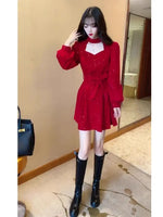 Load image into Gallery viewer, Velvet Dress for Women in Autumn and Winter 2025 New Goddess Style Fashion V-neck Long-sleeved Atmosphere Christmas