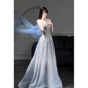 Blue Evening Dress For Women 2025 New High-End Sense Of Style Coming-of-Age Dress High-End Light Luxury Annual Meeting Art Exam