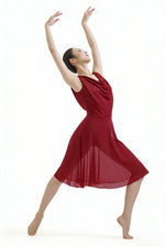 Load image into Gallery viewer, Adult Women Lyrical Dance Costume Modern Contemporary Dancewear V-Neck Backless Mesh Tulle Flowy Overlay Dress Stage Performance