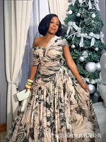 Load image into Gallery viewer, Women's Dresses Spring Summer Fashion Floral Print Off Shoulder High Waist Bodycon Pleated Midi Dress