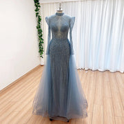 Elegant Muslim Evening Dress for Women 2026 Luxury Dubai High Neck Long Sleeves Beads Formal Prom Wedding Party Gowns Customized