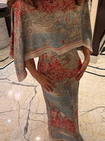 Load image into Gallery viewer, Women Tropical Leaf Print Cape Two Piece Set Batwing Loose Top High Waist Maxi Dress 2026 Summer Fashion Vacation Casual Suit