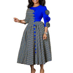 Load image into Gallery viewer, Elegant Dresses for Women 2025 Fall Fashion African 3/4 Sleeve Party Birthday New Robe Chic 3D Flower Plaid Evening A-Line Dress