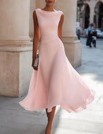 Load image into Gallery viewer, Women Draped Cowl Neck Sleeveless Waist Ruched Midi Dress Elegant Formal Wedding Guest Swing Dress