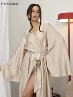 Load image into Gallery viewer, Women's Dress New Spring Summer Satin Loose Robe Sexy High Waisted Split Party Dresses Casual Multi-Color Lace Up Dress Vestidos