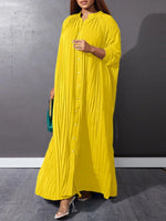 Load image into Gallery viewer, Women Eid Muslim Dresses Stand Collar Single Breasted Dubai Arab Vestidos Ramadan Casual Loose Kaftan Dress Solid Pleated