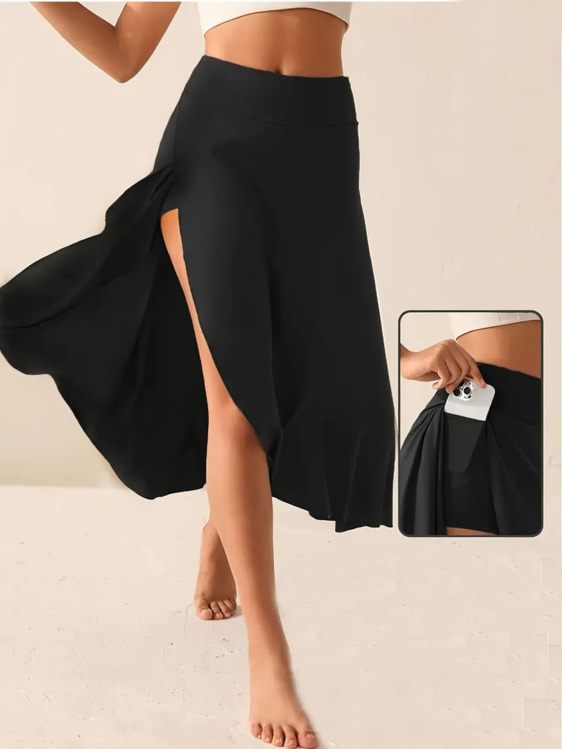 European and American women's dress with irregular temperament, elegant and fashionable solid color skirt