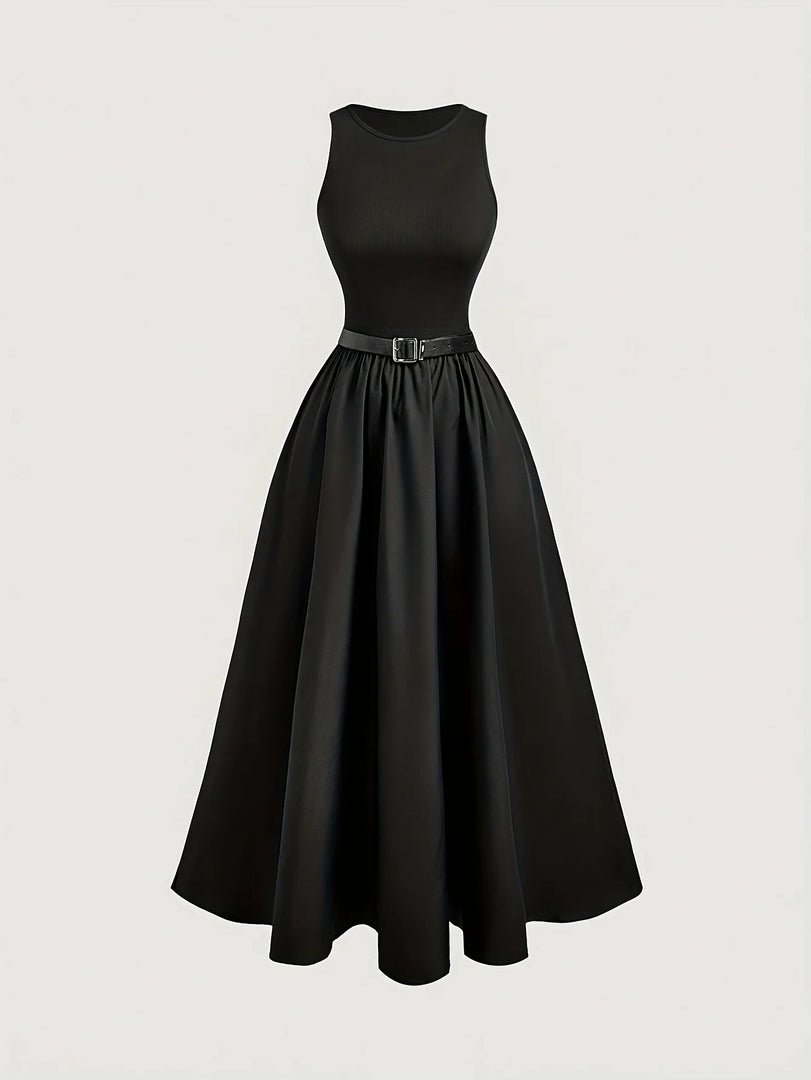 New Style Women's Dress, Professional Wear, Work Attire, Slim-Fit Dress, French Style, Elegant, Preppy Style, Sleeveless, Puffy Skirt, Long Dress, Solid Color, Women's Dress, Belt Not Included