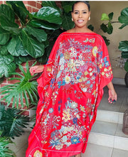 African Dress For Women Elegant Floral Summer Twill Silk Kaftan Maxi Dress Boho Sexy lady Beach Wear Caftan Dubai Muslim Ramadan