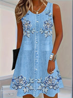 Load image into Gallery viewer, Women's Off-Shoulder Dress, Floral Embroidery, Sleeveless, Casual Spring &amp; Summer Wear