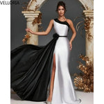 Load image into Gallery viewer, Women's Black White Evening Dress 2026 One Shoulder Flowers Ball Gown Silt Satin Formal Party Dress Vestdos De Fiesta Customized