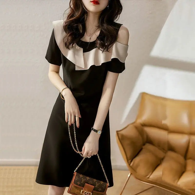 Female Dresses Black Women's Dress Ruffle Off Shoulder Elegant Chic Y2k Summer2025 Vintage Curvy Clothing One Pieces Harajuku G