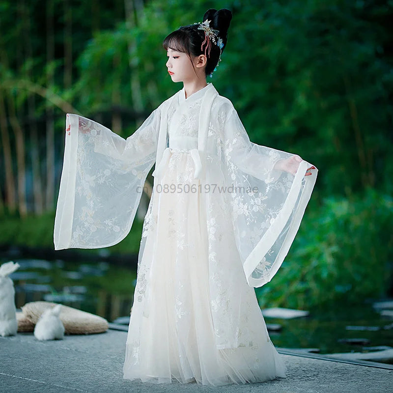 Hanfu Dress Traditional Chinese Cloth Outfit Ancient Folk Dance Stage Costumes Oriental Children Girls Fairy Princess Cosplay