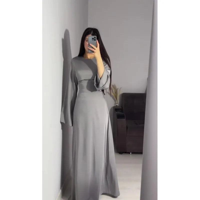 Elegant Evening Dresses For Women 2025 Summer Fashion New O Neck Long Sleeve Slim Waist-hugging Straps Robe Female Party Vestido
