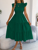 Load image into Gallery viewer, Spring Summer Elegant Ruffled Dresses for Women 2026 Casual Vacation Solid Color Round Neck Sleeveless Long Dress Blue Green