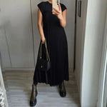 Load image into Gallery viewer, Women's Sleeveless Dress, Mid-Length Pleated Solid-Colour Round Neck Loose-Fit Casual Long Dress for Everyday Commuting