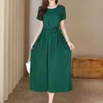 Load image into Gallery viewer, New Fashion Summer Dresses For Women 2025 Elegant Casual Short Sleeve Midi Dress Soild Colour Women Clothing